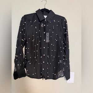 Bailey/44 Black Pearl-Embellished Women’s Blouse Size S NWT